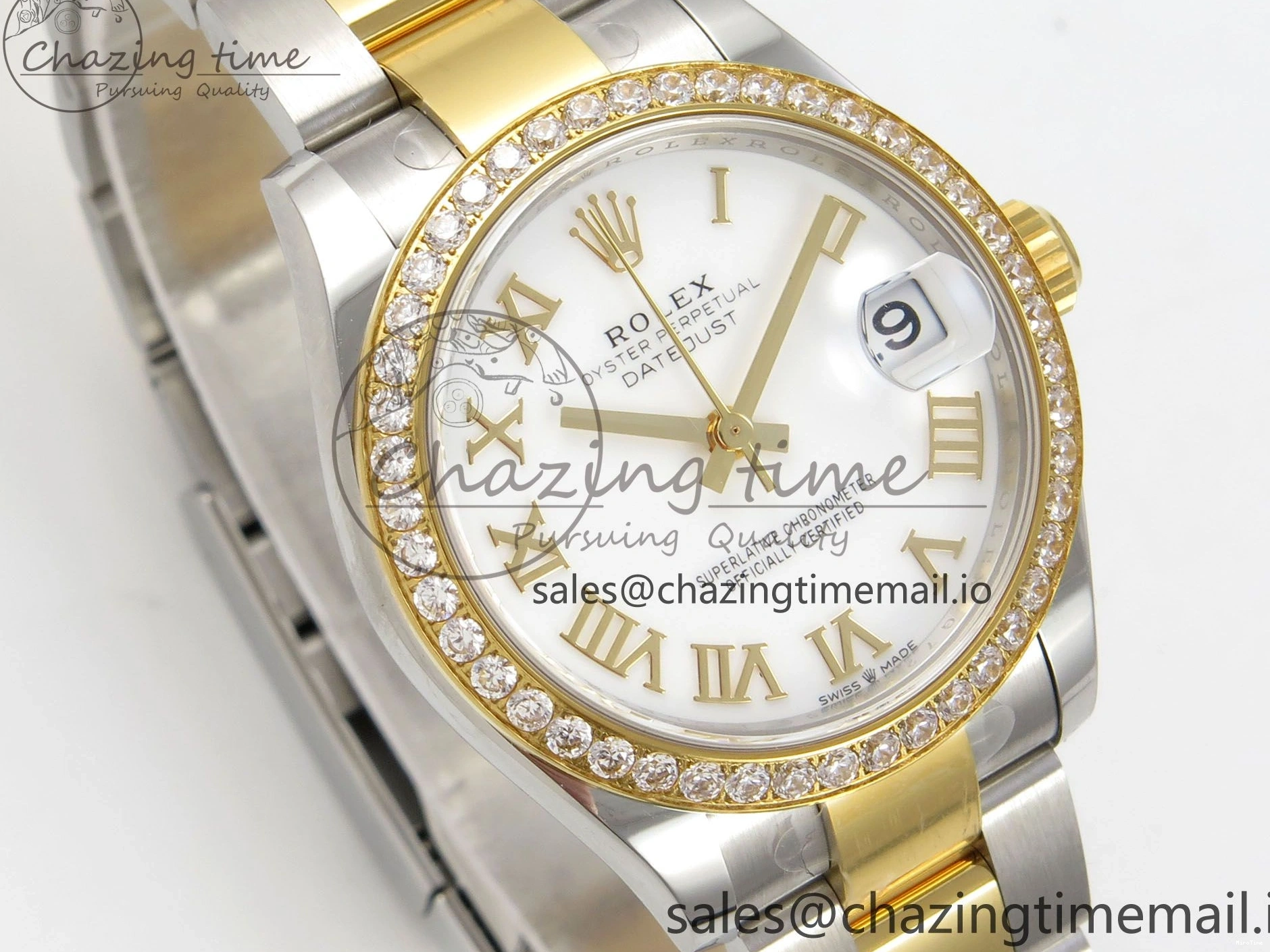 MiroTime 0511 DateJust 31 278383RBR THBF 1:1 Best Edition 904L Steel White Roman Dial Diamonds Bezel on SS YG Oyster Bracelet HZ Cal. Minimalist 44